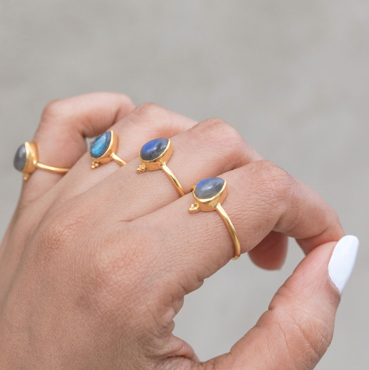 Pear Labradorite Ring, Minimalist Vermeil Jewelry