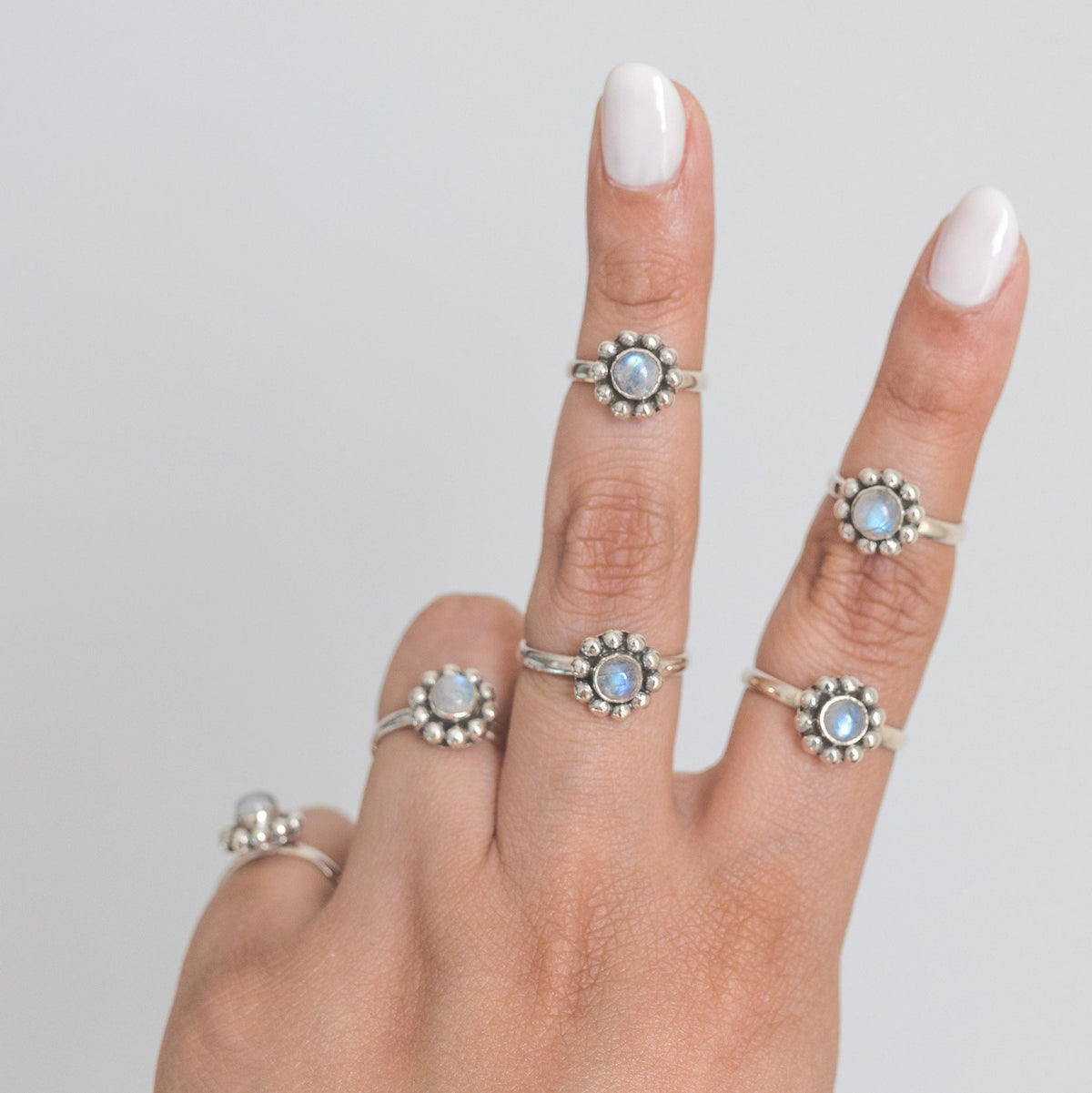 Moonstone Flower Ring, Modern Silver Ring