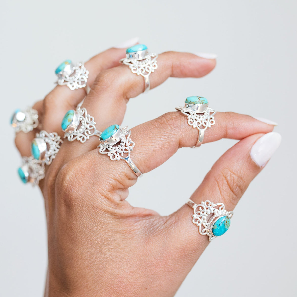 Turquoise Boho Ring, Ornate Silver Ring