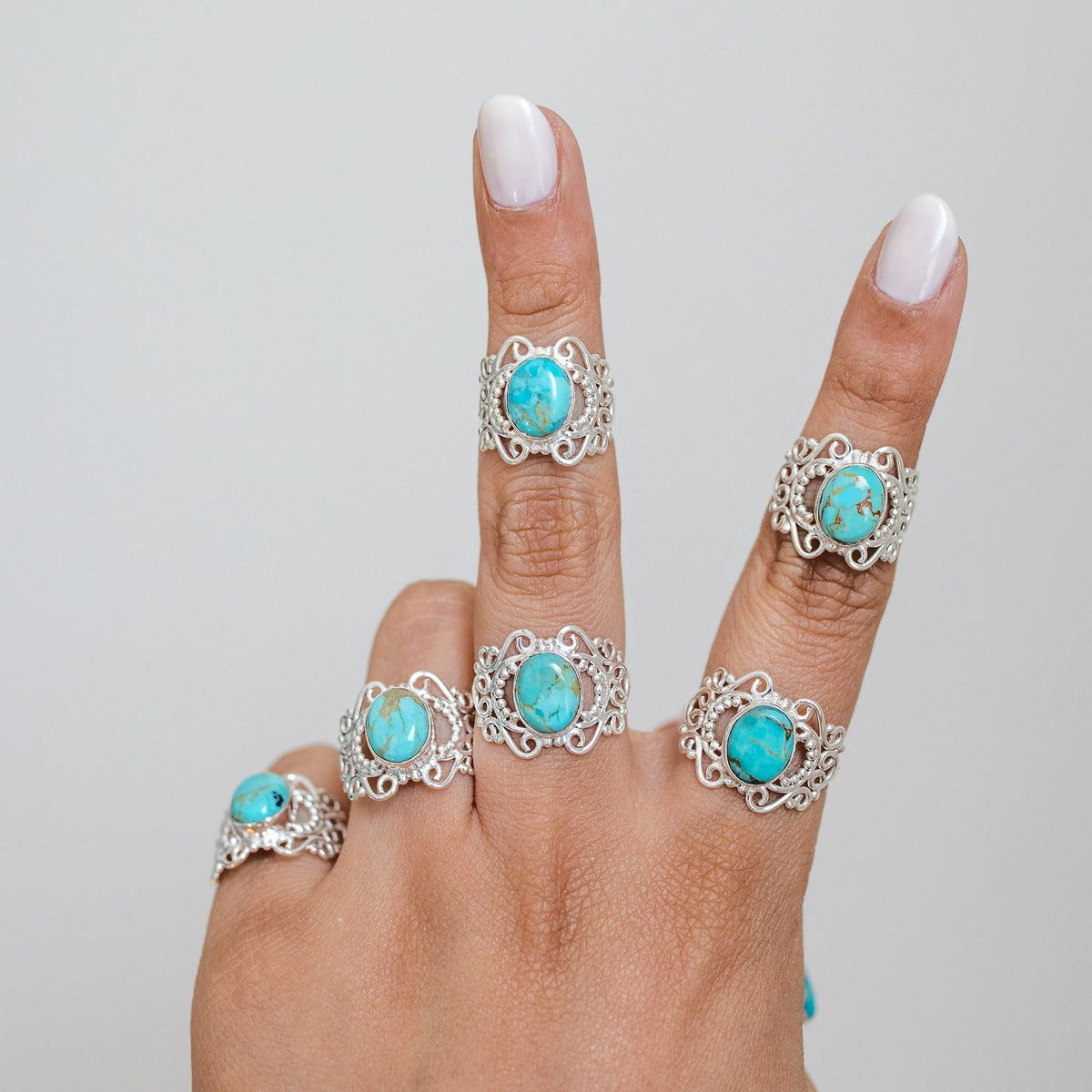 Turquoise Boho Ring, Ornate Silver Ring