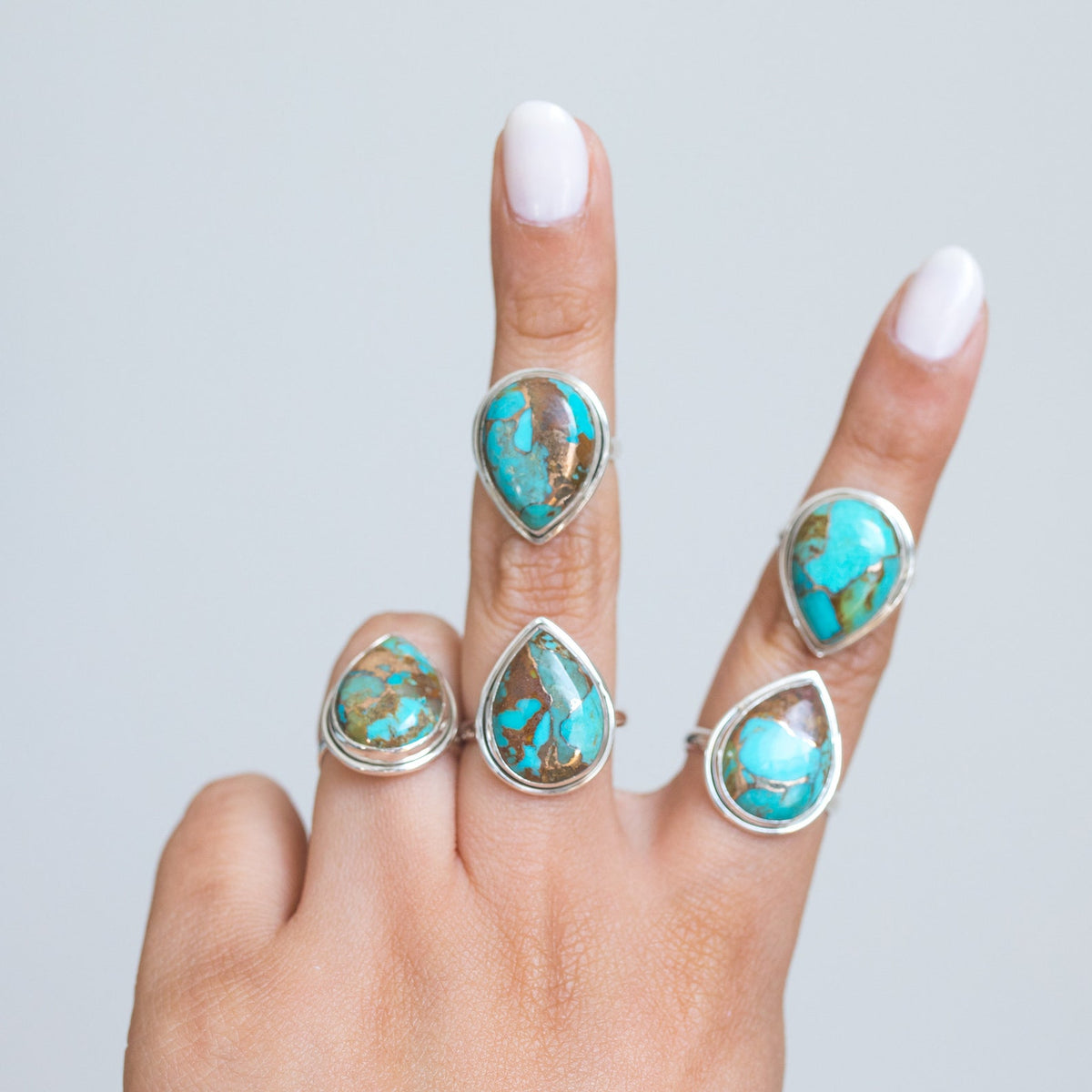 Pear Turquoise Ring, Copper Turquoise Boho Ring