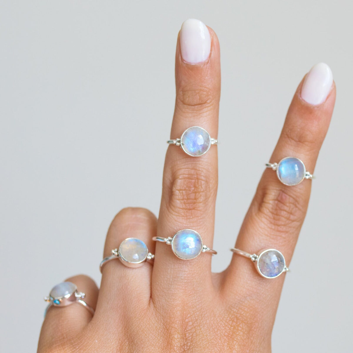 Round Moonstone Ring, Delicate Silver Ring