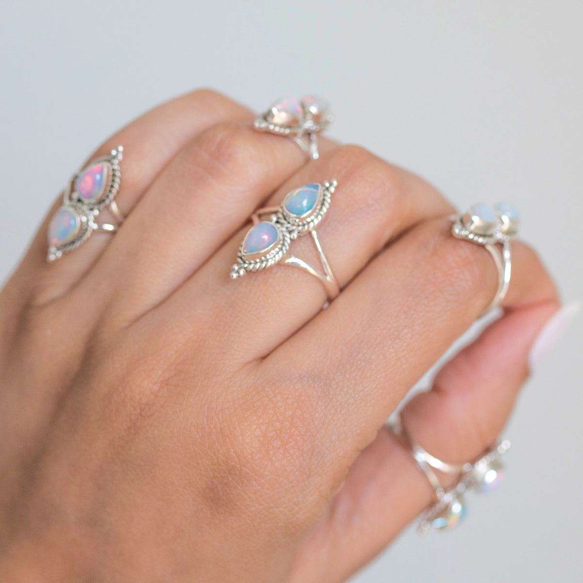 Natural Opal Ring, Teardrop Fire Opal Ring, Opal Gemstone Ring