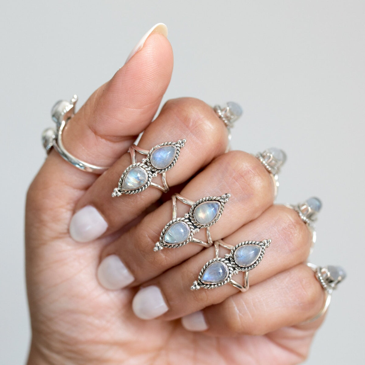 Teardrop Stone Ring, Boho Moonstone Ring