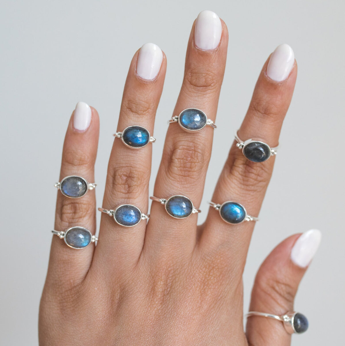 Oval Labradorite Ring, Blue Labradorite Ring