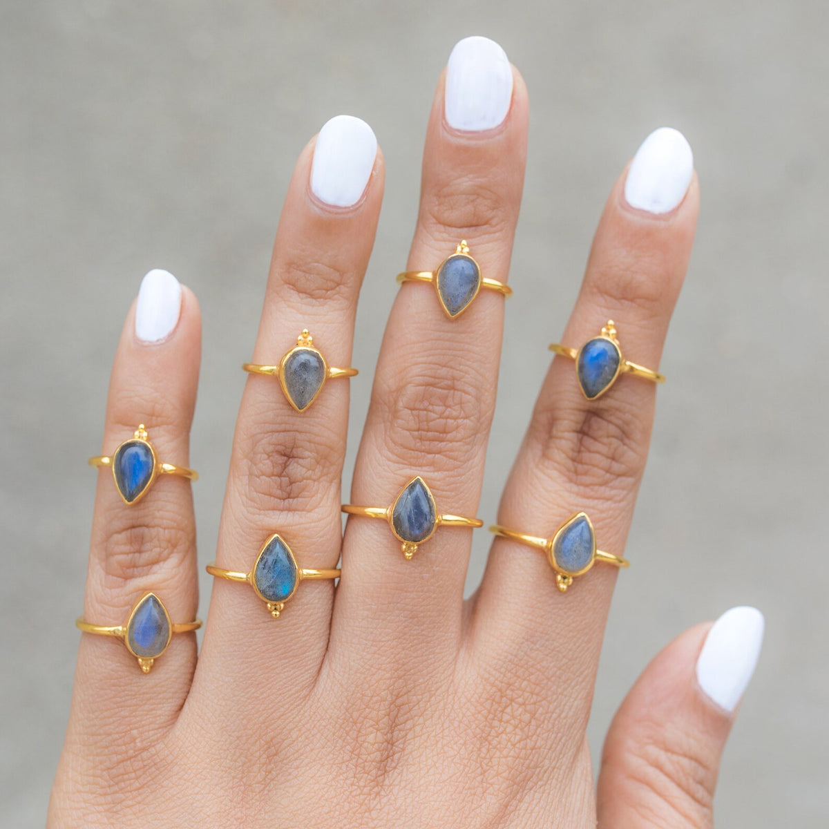 Pear Labradorite Ring, Minimalist Vermeil Jewelry