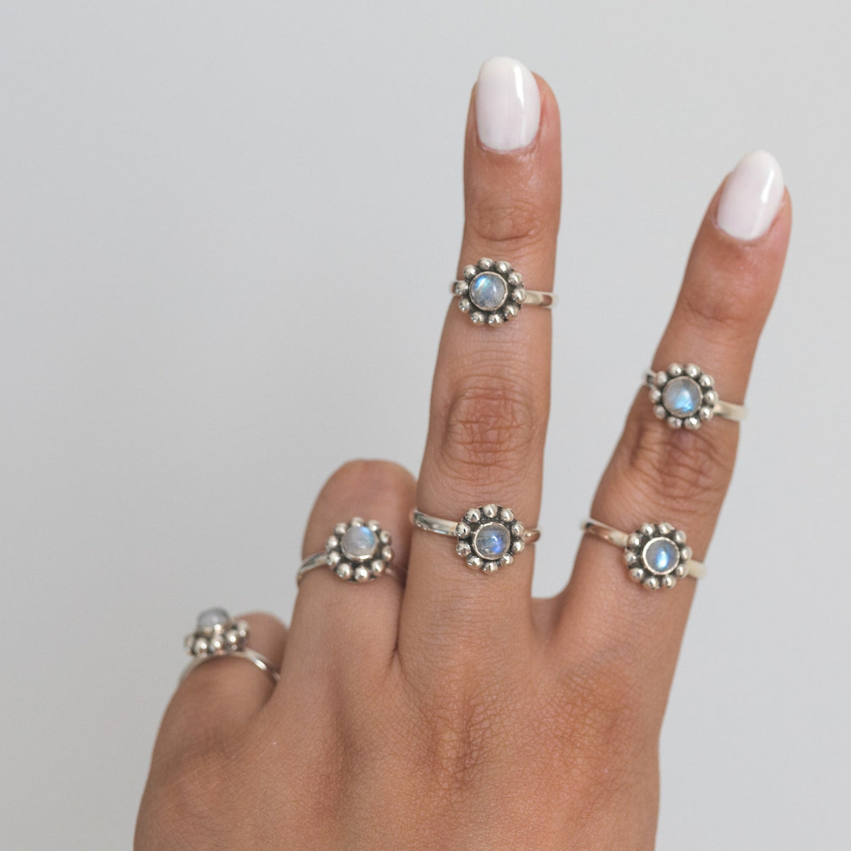 Moonstone Flower Ring, Modern Silver Ring