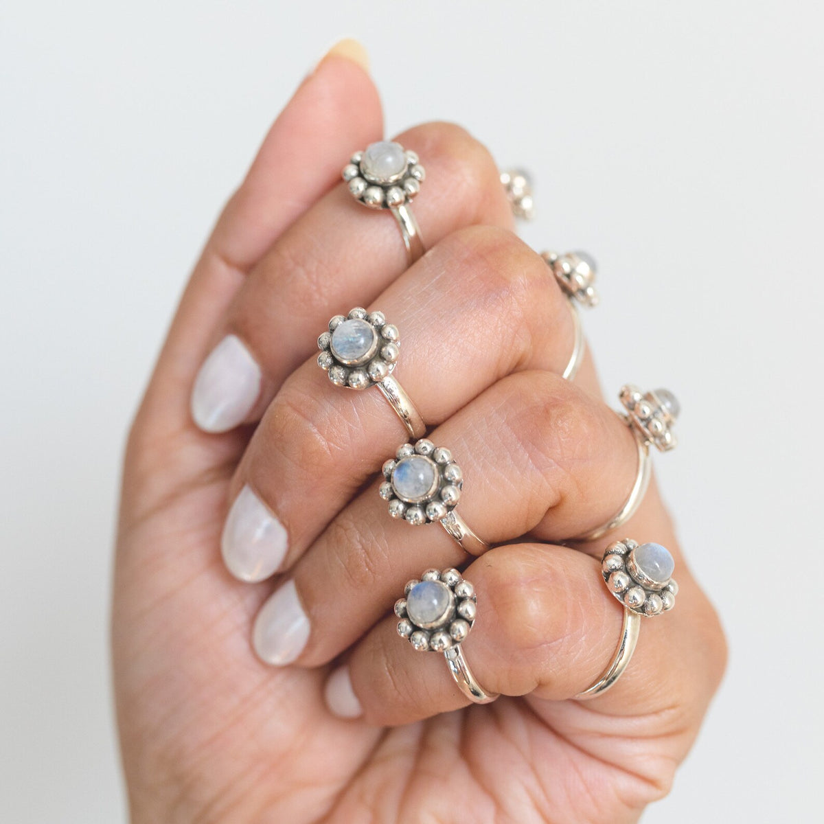 Moonstone Flower Ring, Modern Silver Ring