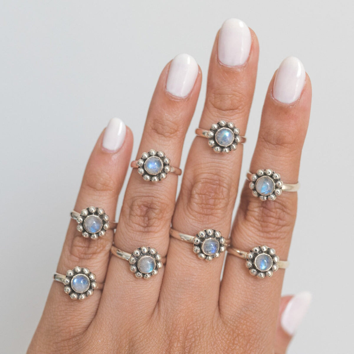 Moonstone Flower Ring, Modern Silver Ring