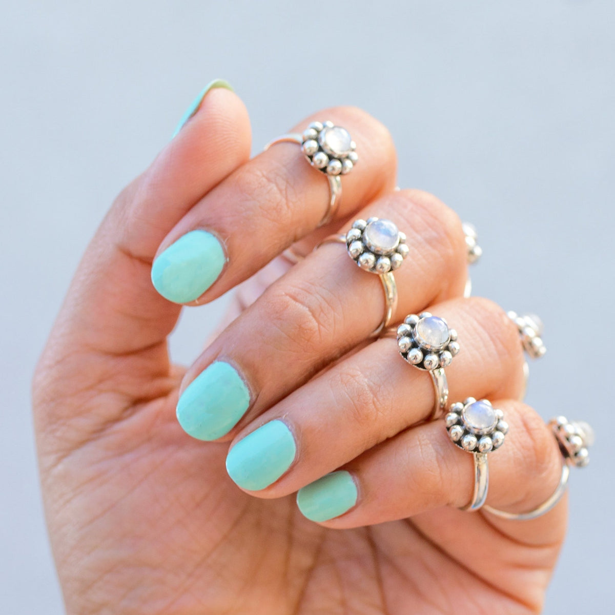 Moonstone Flower Ring, Modern Silver Ring