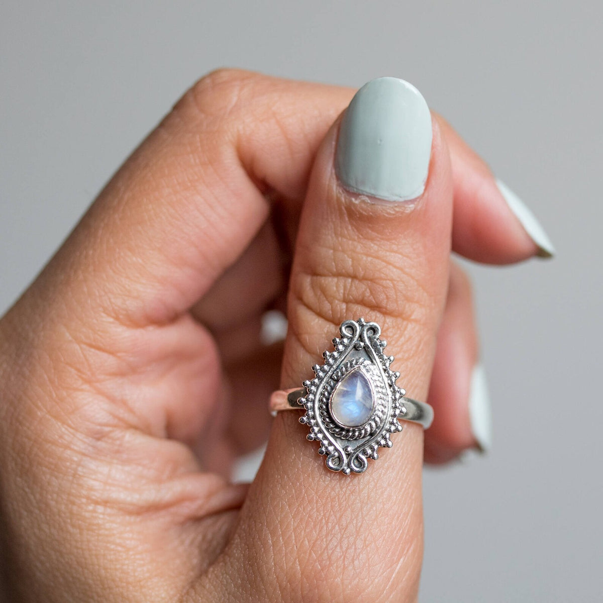 Pear Moonstone Ring, Real Silver Ring