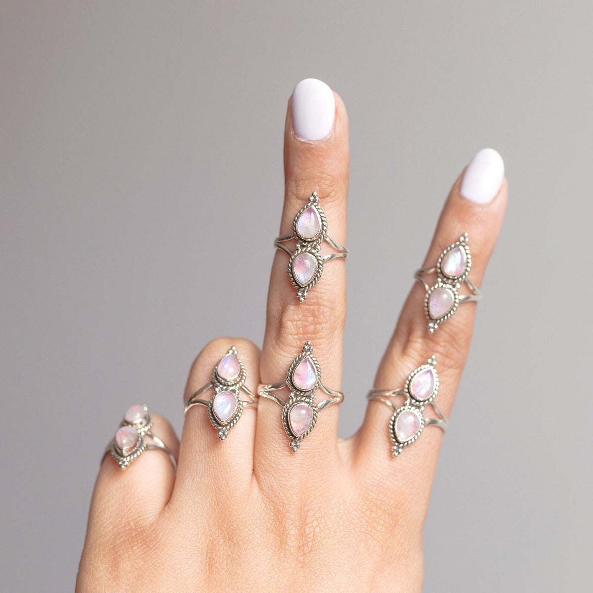 Teardrop Stone Ring, Pink Moonstone Ring