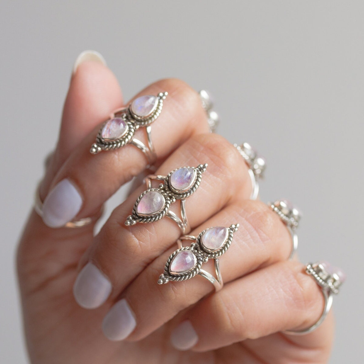 Teardrop Stone Ring, Pink Moonstone Ring