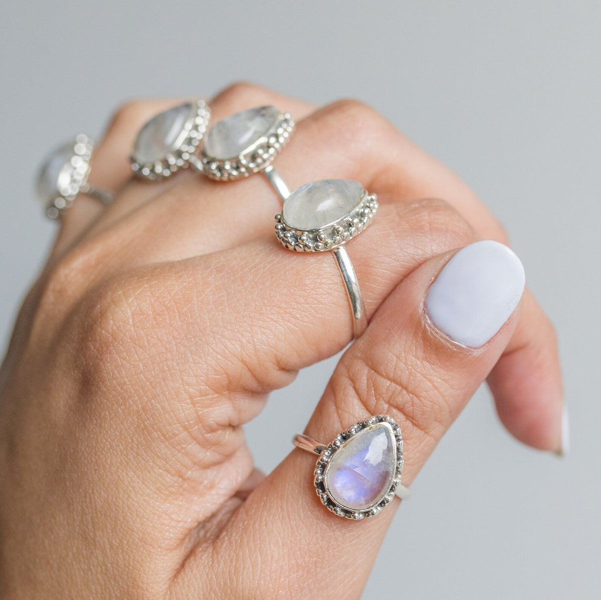Blue Moonstone Ring, Teardrop Stone Ring