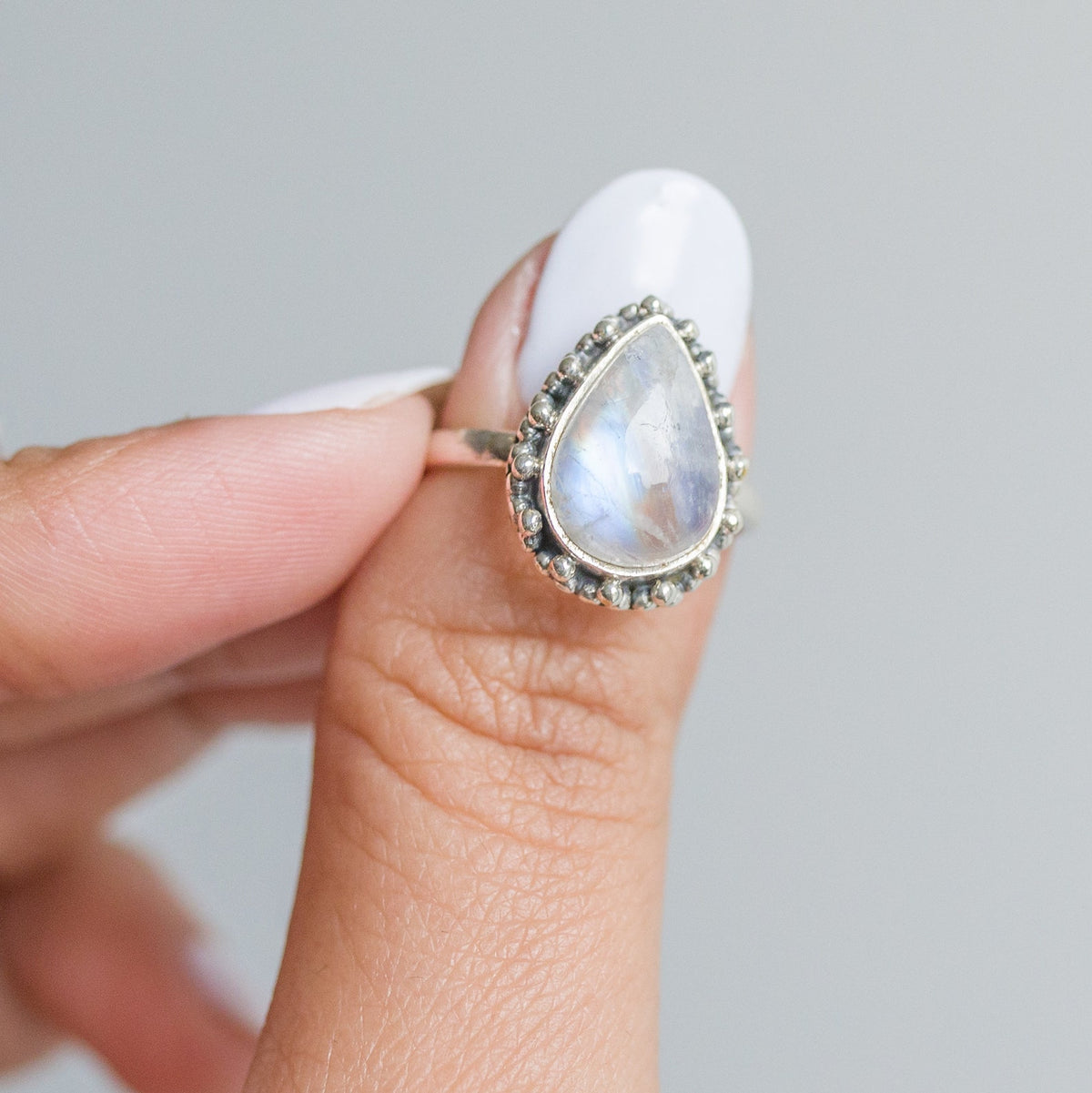 Blue Moonstone Ring, Teardrop Stone Ring