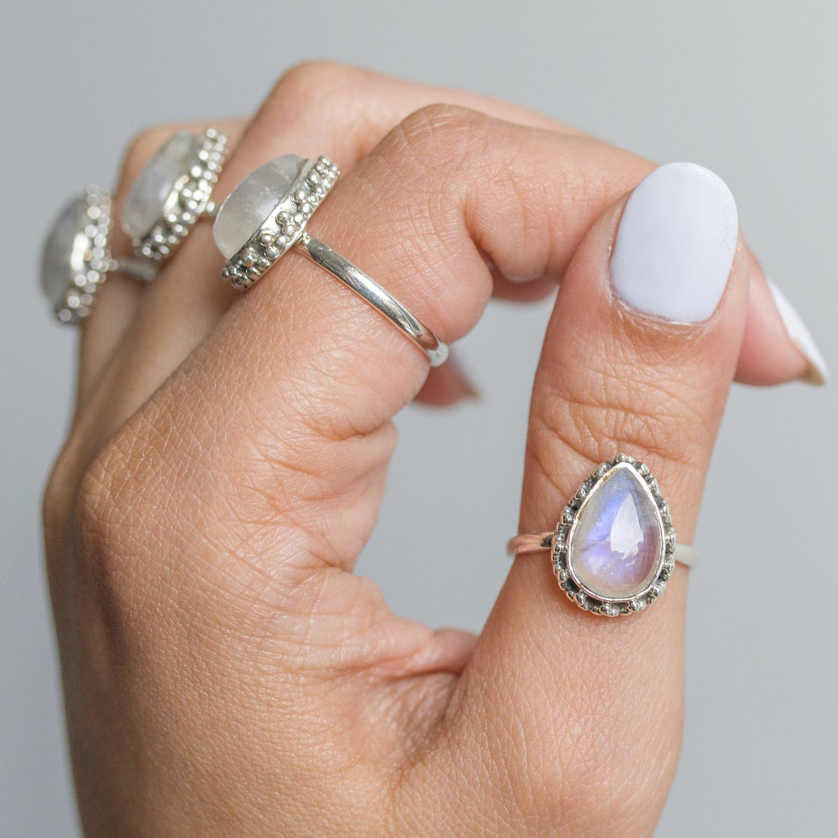 Blue Moonstone Ring, Teardrop Stone Ring