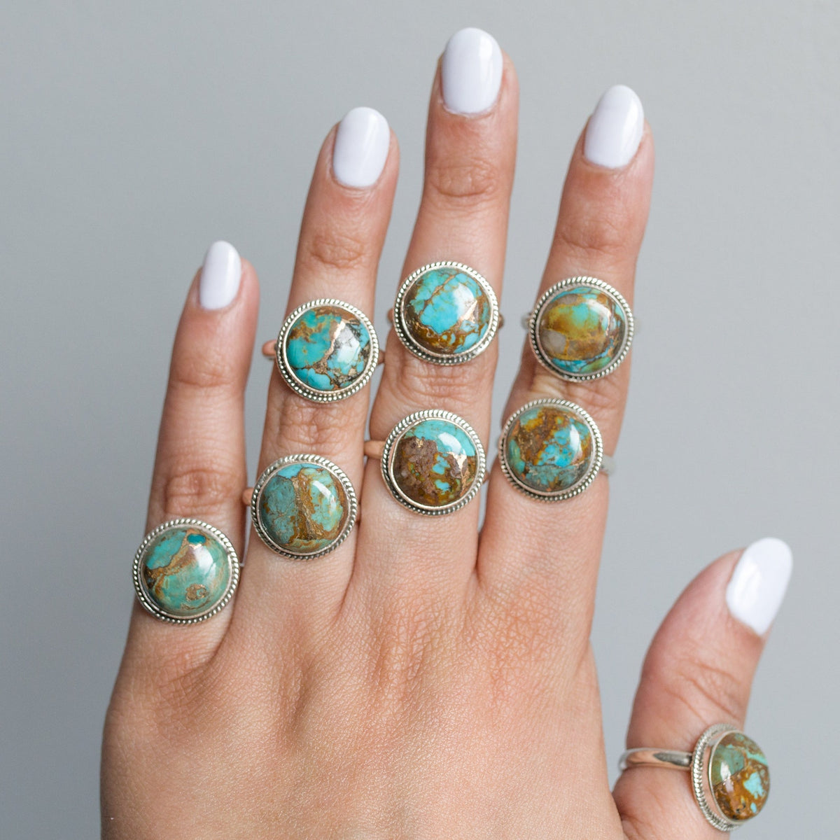 Copper Turquoise Ring, Round Turquoise Ring