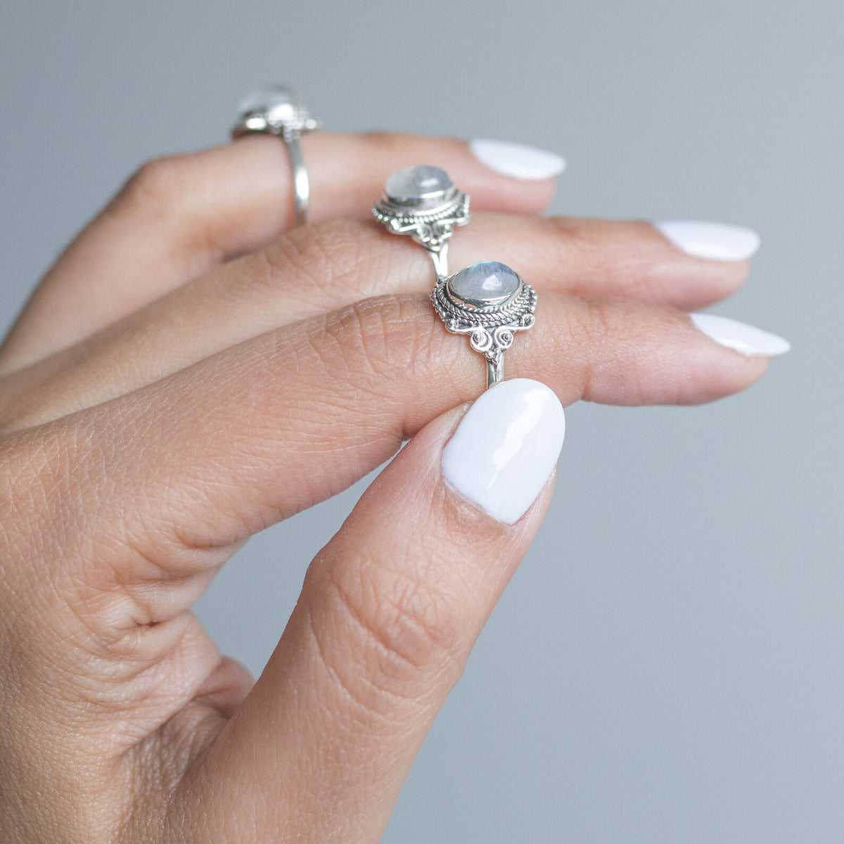 Oval Moonstone Ring, Boho Silver Ring