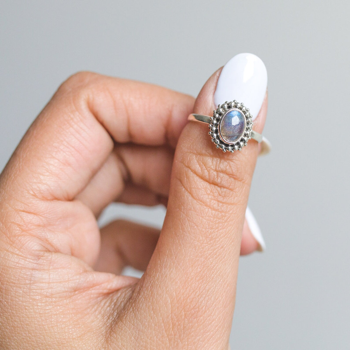 Oval Labradorite Ring, Thin Minimalist Ring