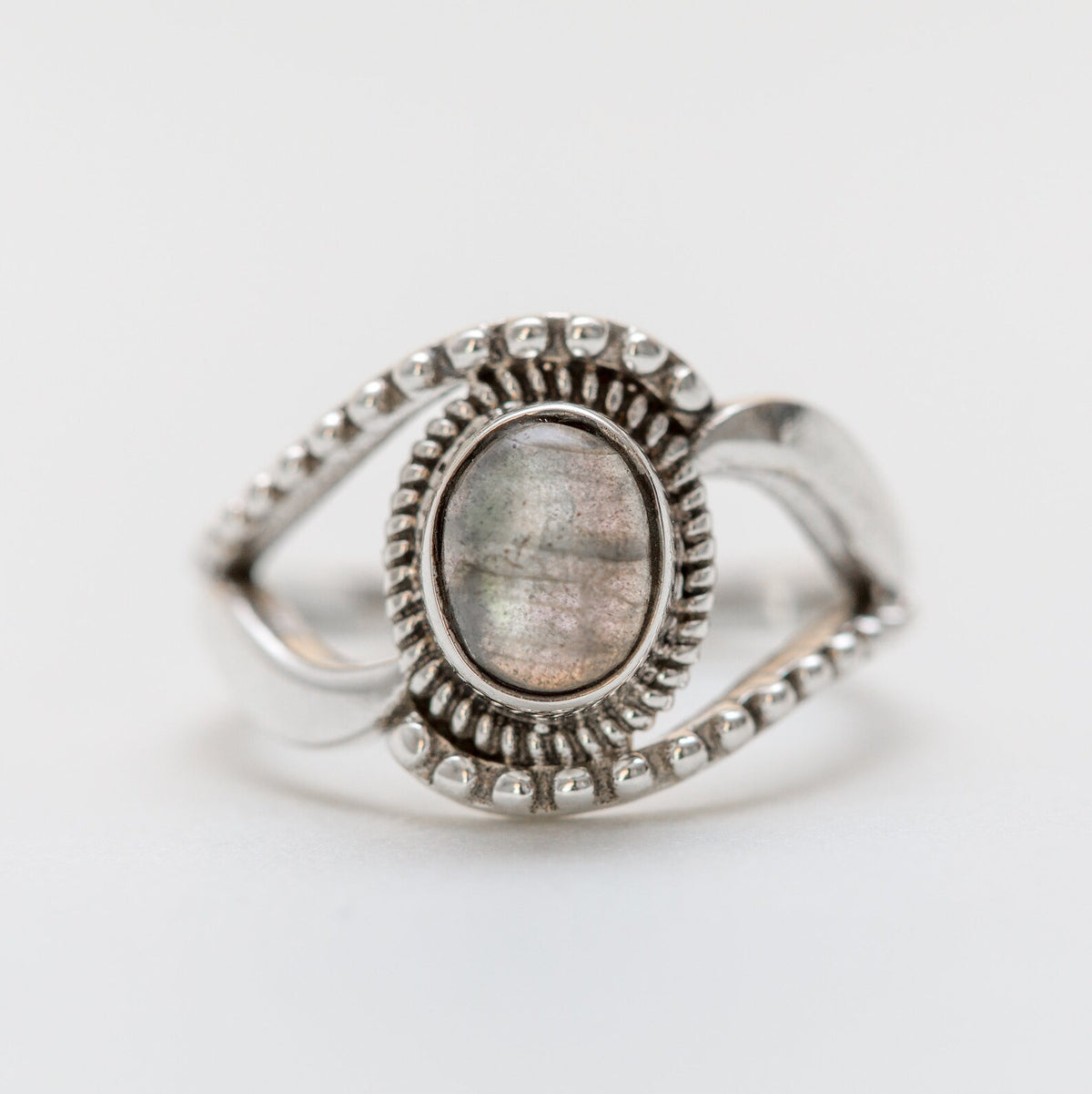 Oval Labradorite Ring, Boho Hippie Ring