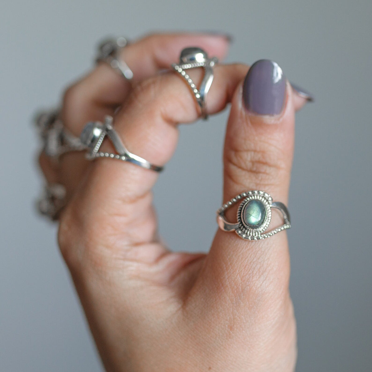 Oval Labradorite Ring, Boho Hippie Ring