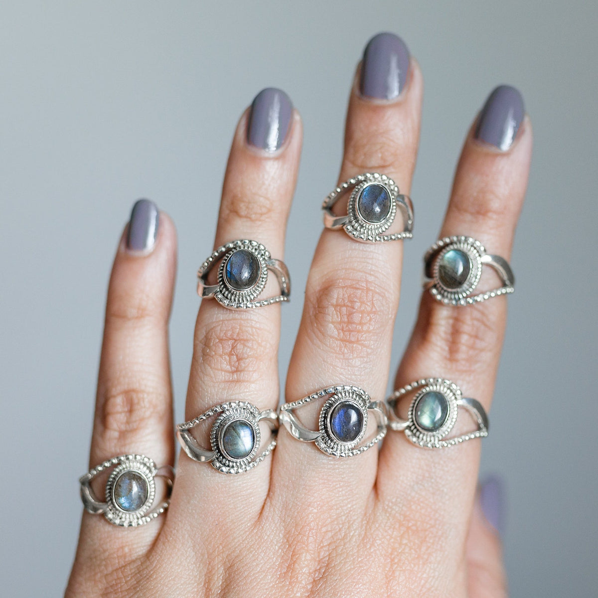 Oval Labradorite Ring, Boho Hippie Ring