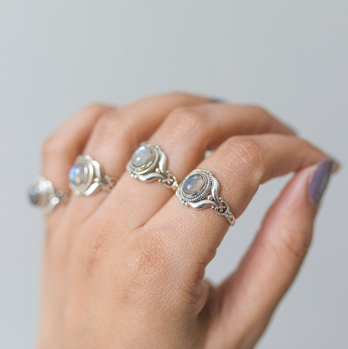 Bohemian Silver Ring, Moonstone Statement June Birthstone Ring