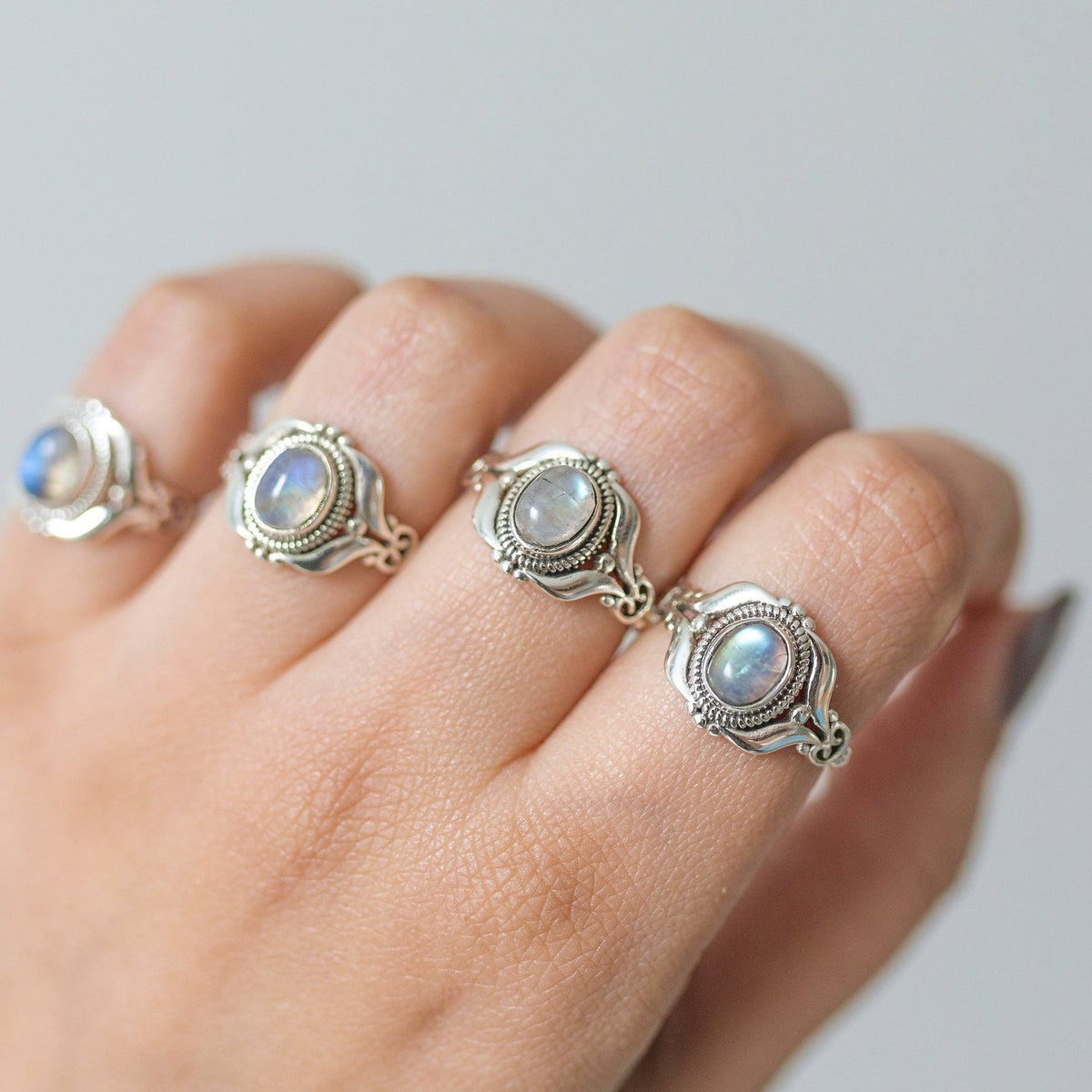 Bohemian Silver Ring, Moonstone Statement June Birthstone Ring