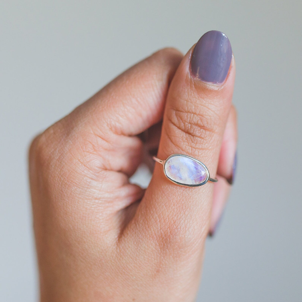 Faceted Moonstone Delicate Silver Ring, June Birthstone Ring