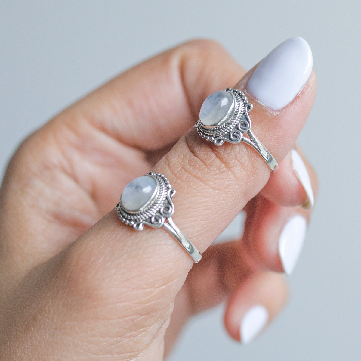 Rainbow Moonstone Ring, Cute Bohemian Ring
