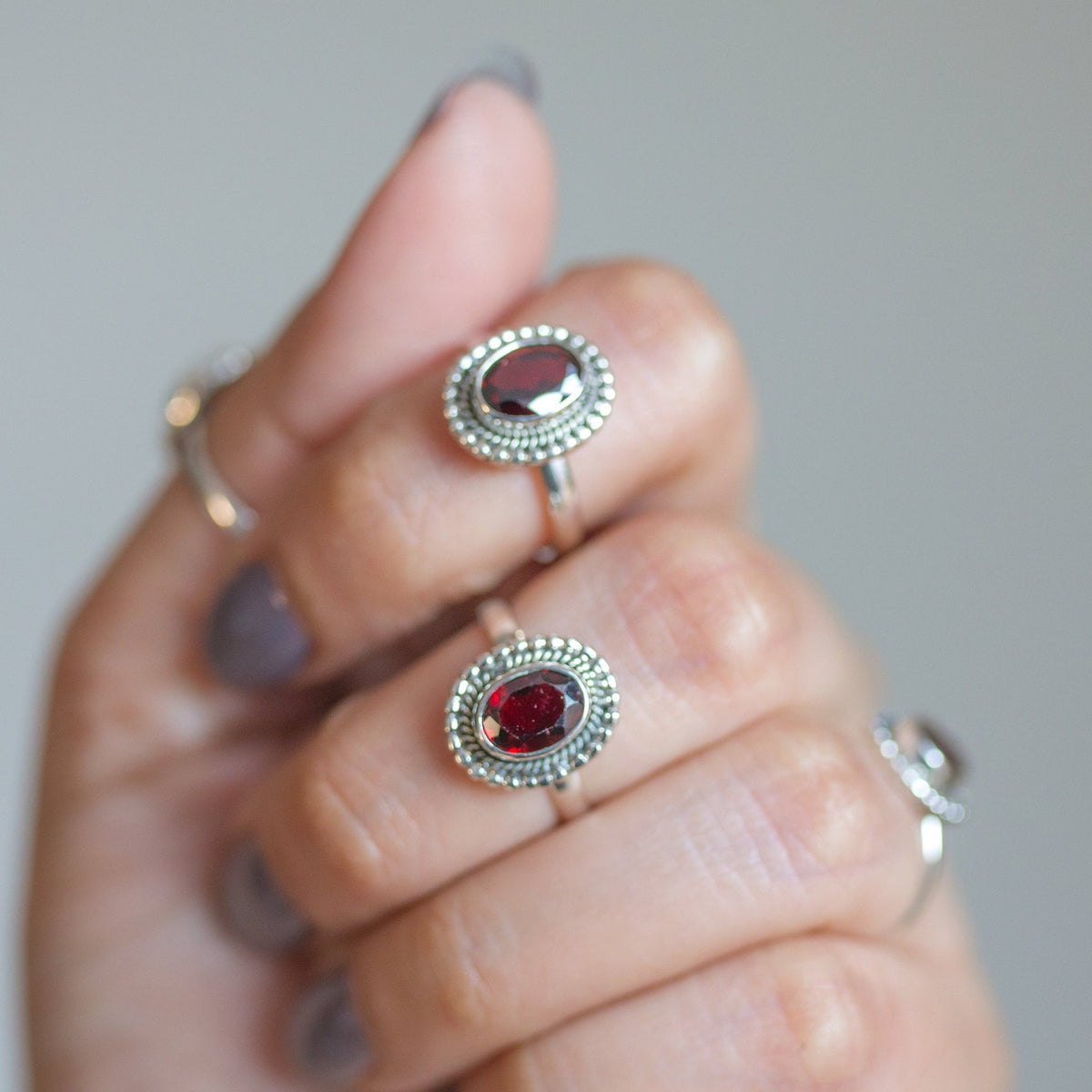 Faceted Garnet Ring, January Birthstone Ring