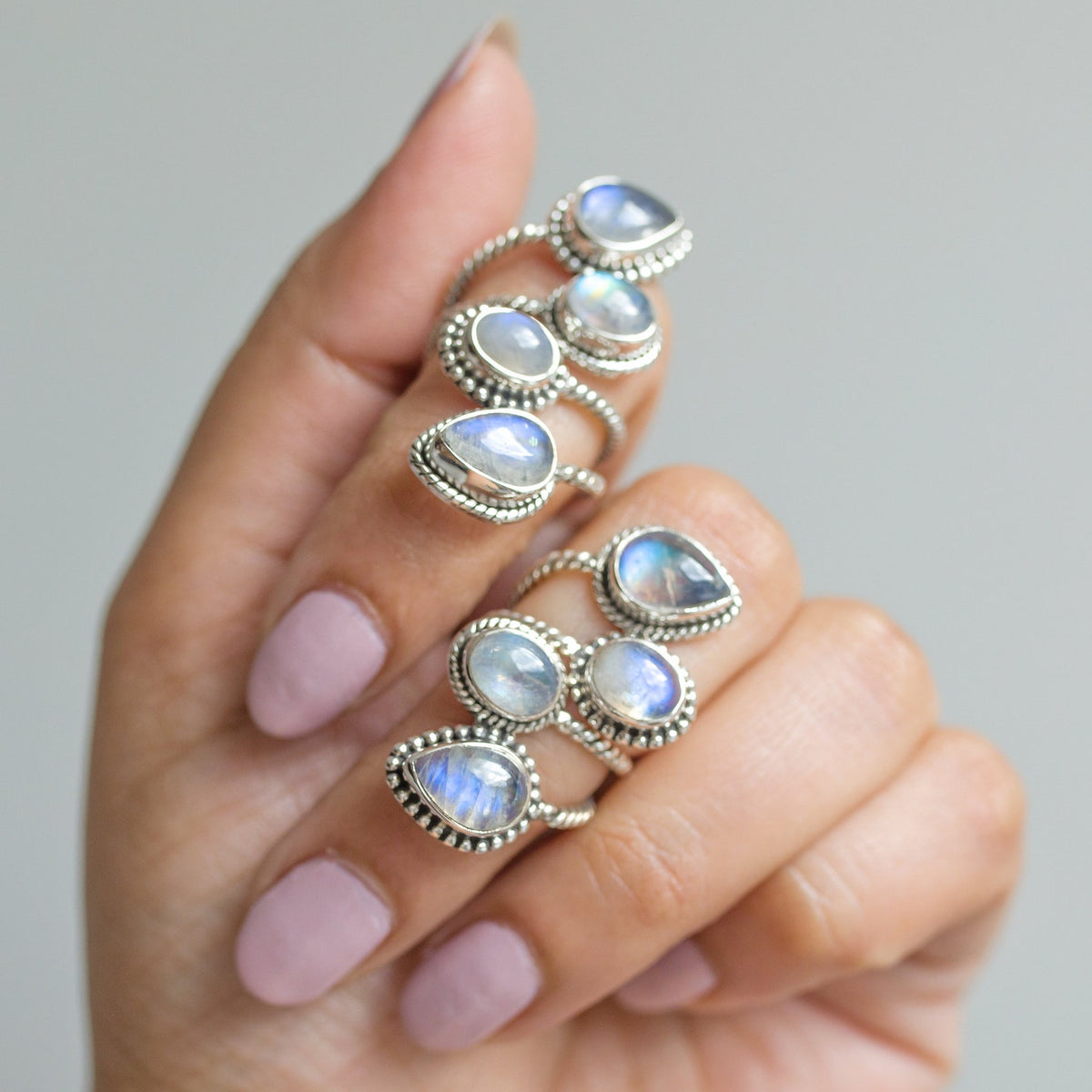 Adjustable Silver and Blue Moonstone Ring