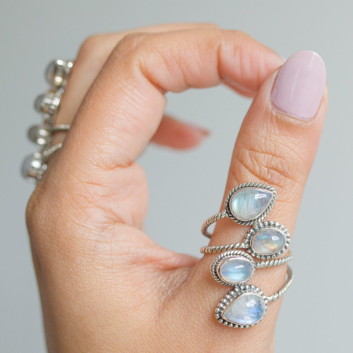 Adjustable Silver and Blue Moonstone Ring