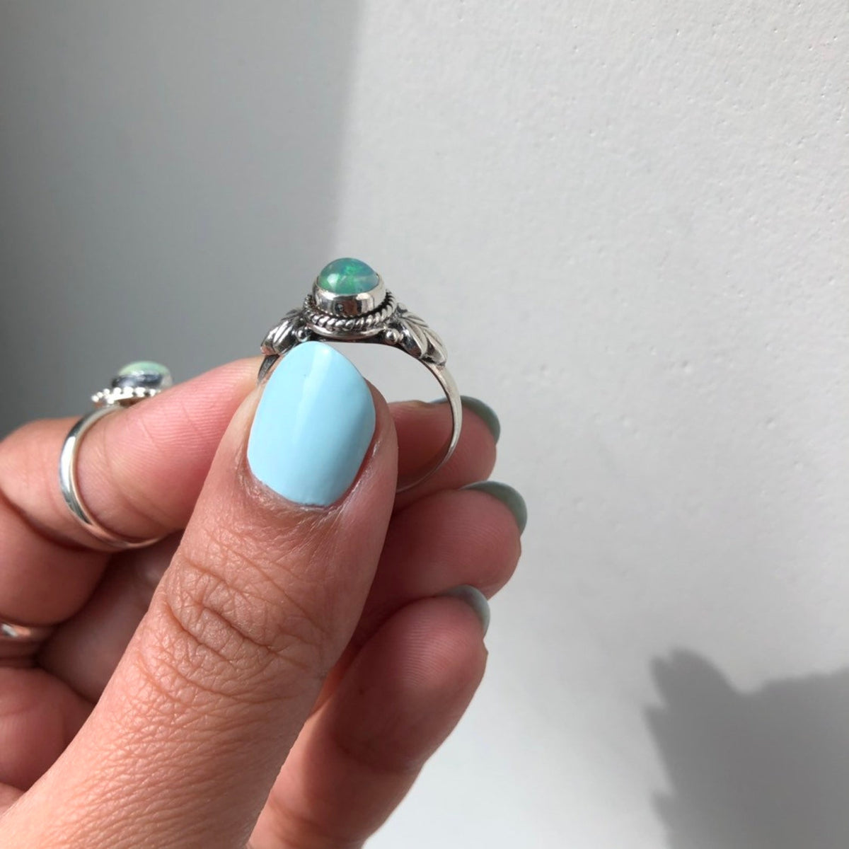Ethiopian Opal Stacking Ring, Delicate Silver Ring