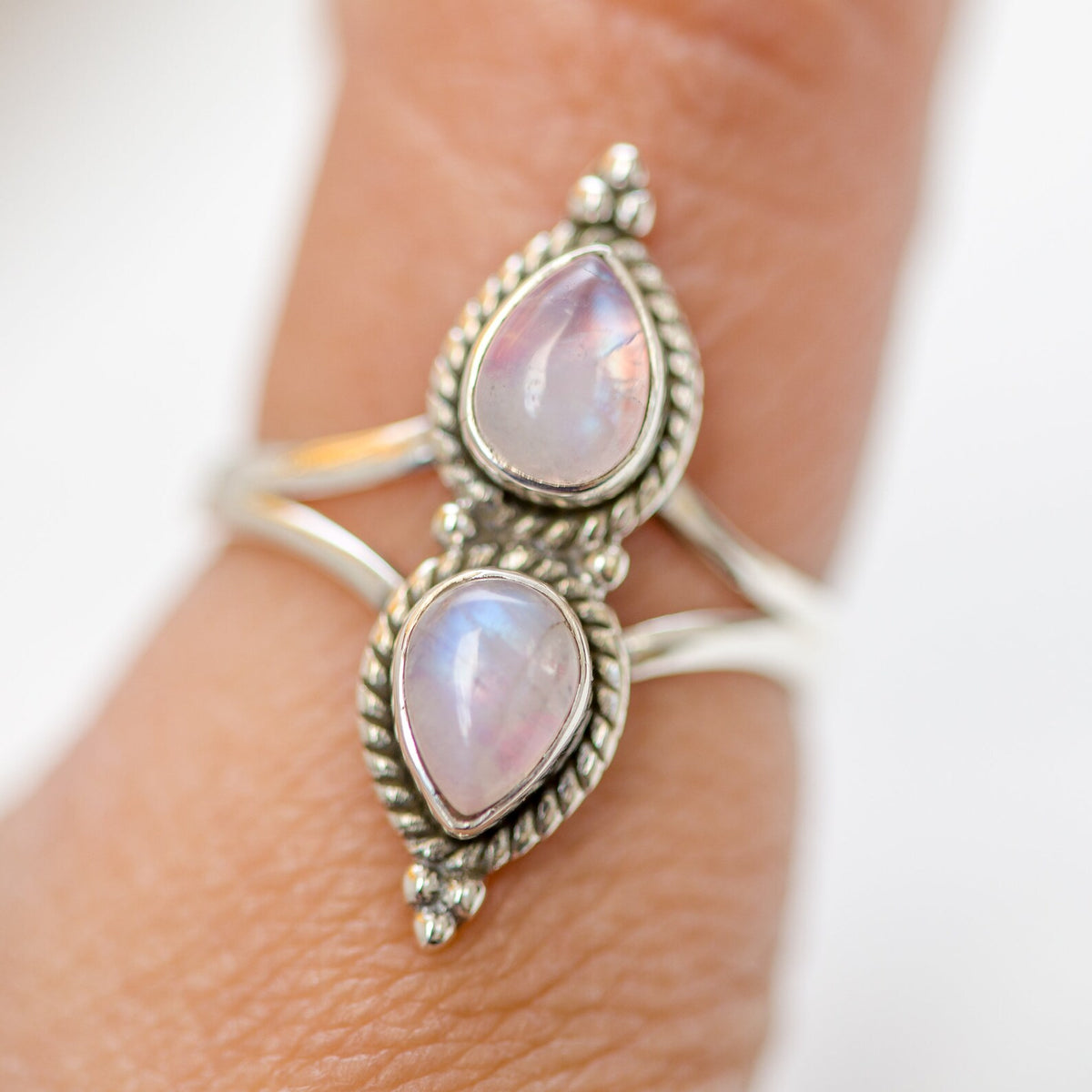 Teardrop Stone Ring, Pink Moonstone Ring