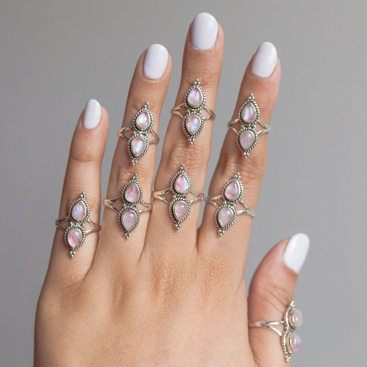 Teardrop Stone Ring, Pink Moonstone Ring