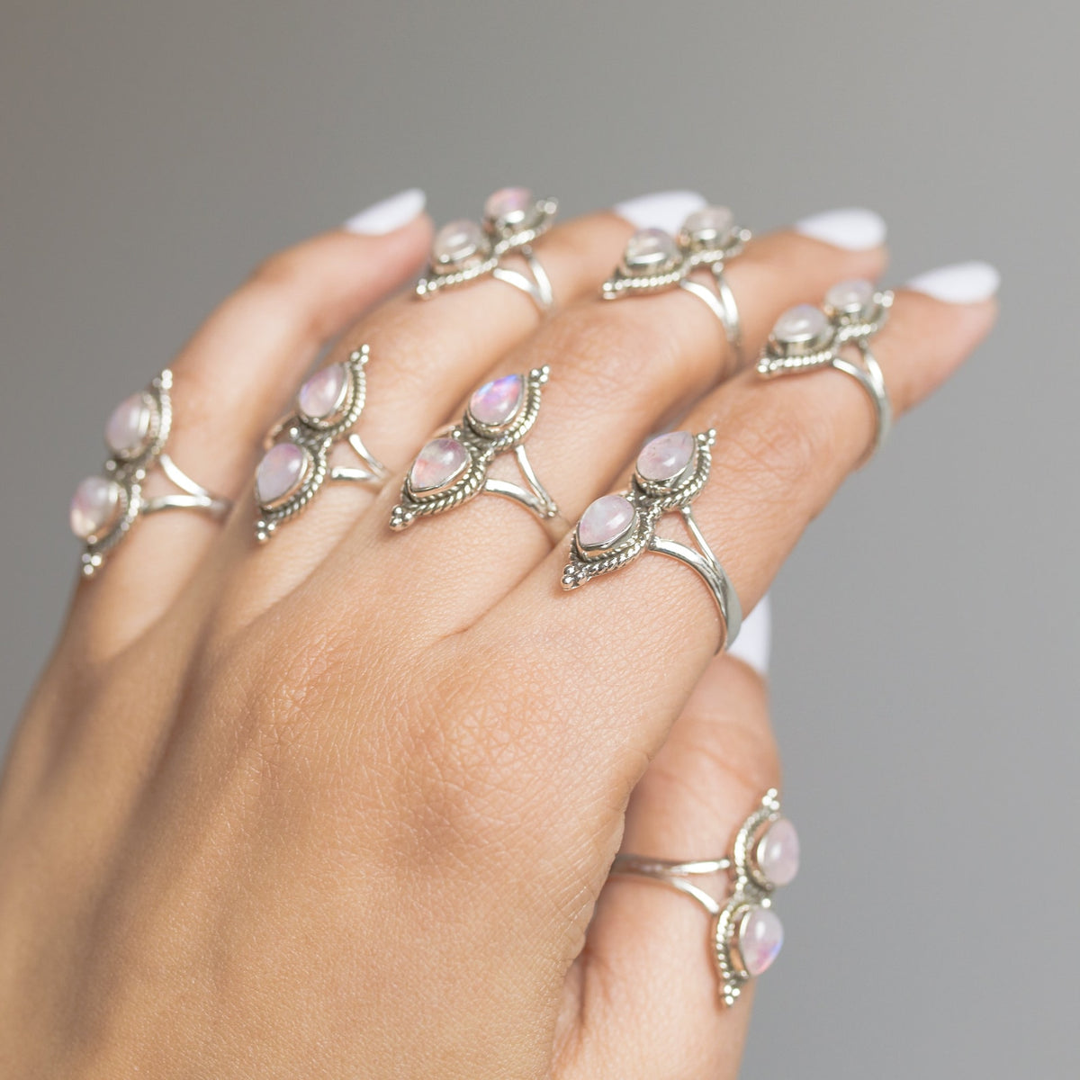 Teardrop Stone Ring, Pink Moonstone Ring