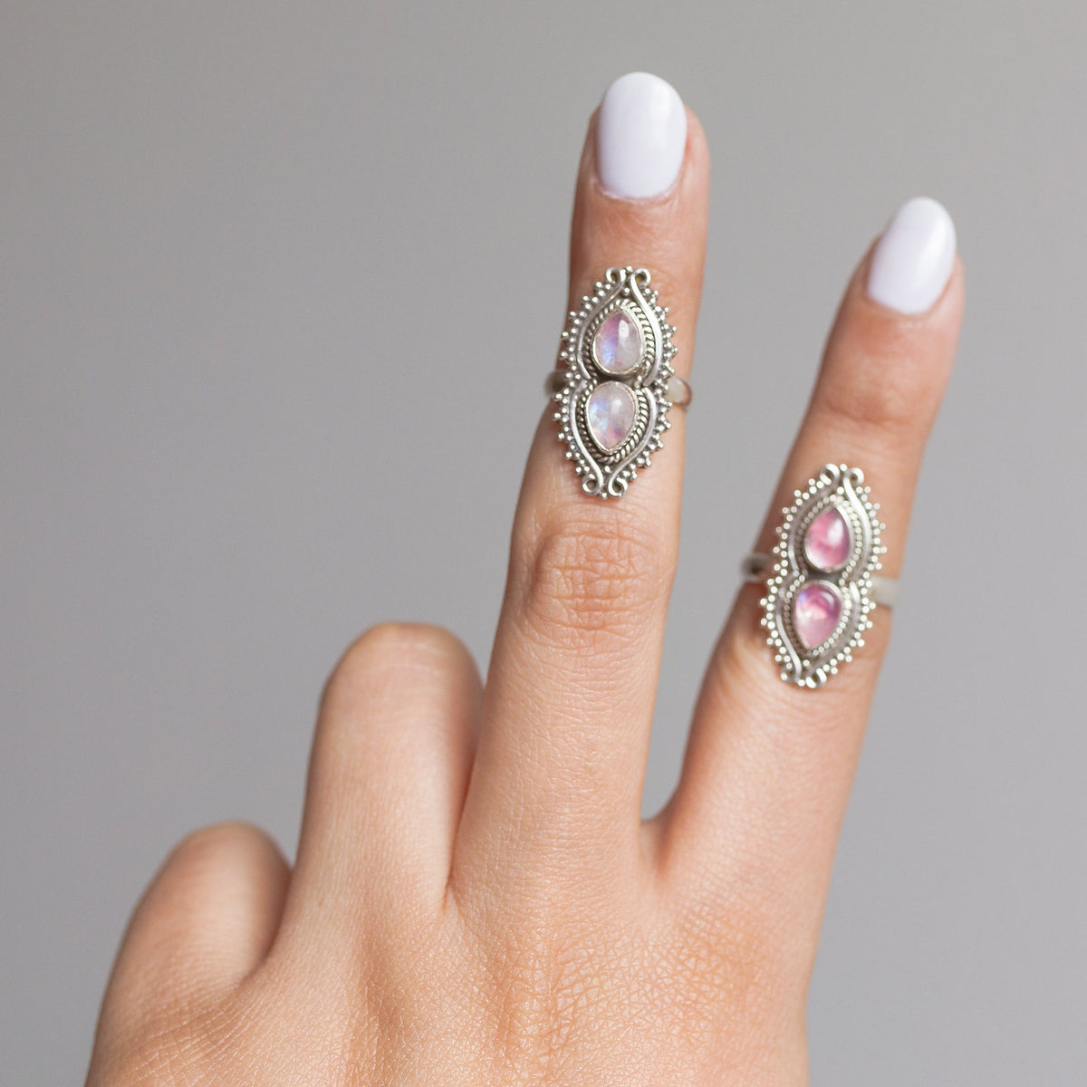 Pink Moonstone Ring, Boho Cocktail Ring