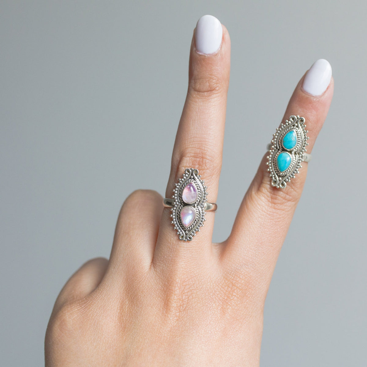 Pink Moonstone Ring, Boho Cocktail Ring