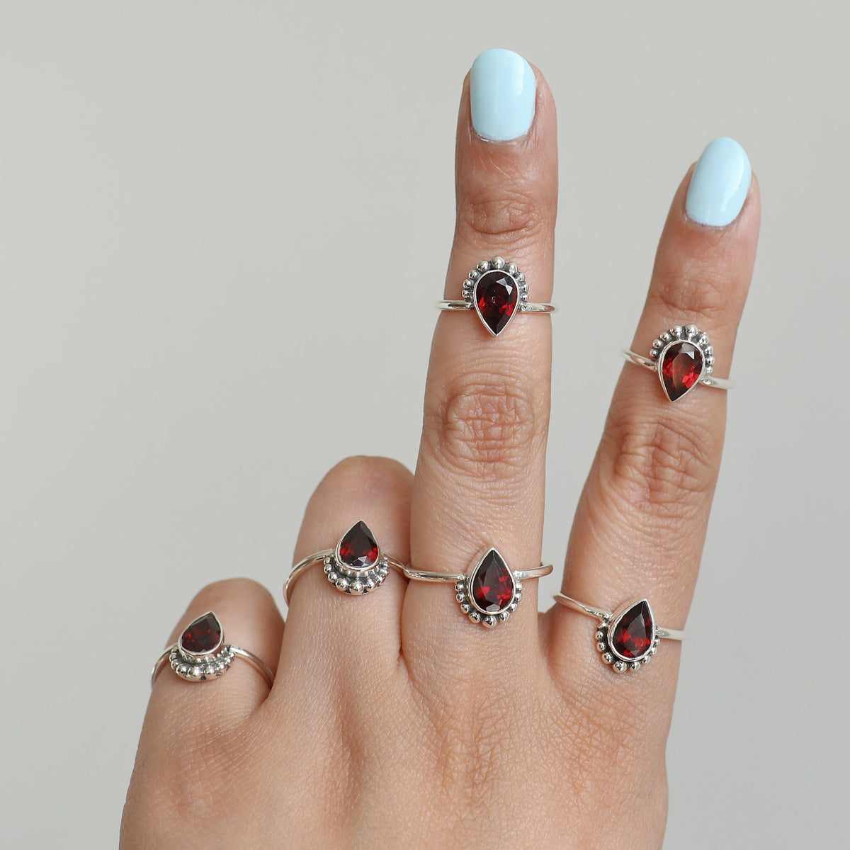 Minimalist Garnet Ring, Pear Garnet Birthstone Ring