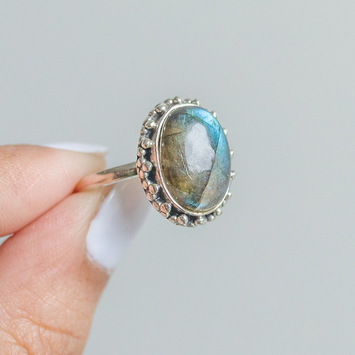 Oval Labradorite Ring, Galaxy Ring