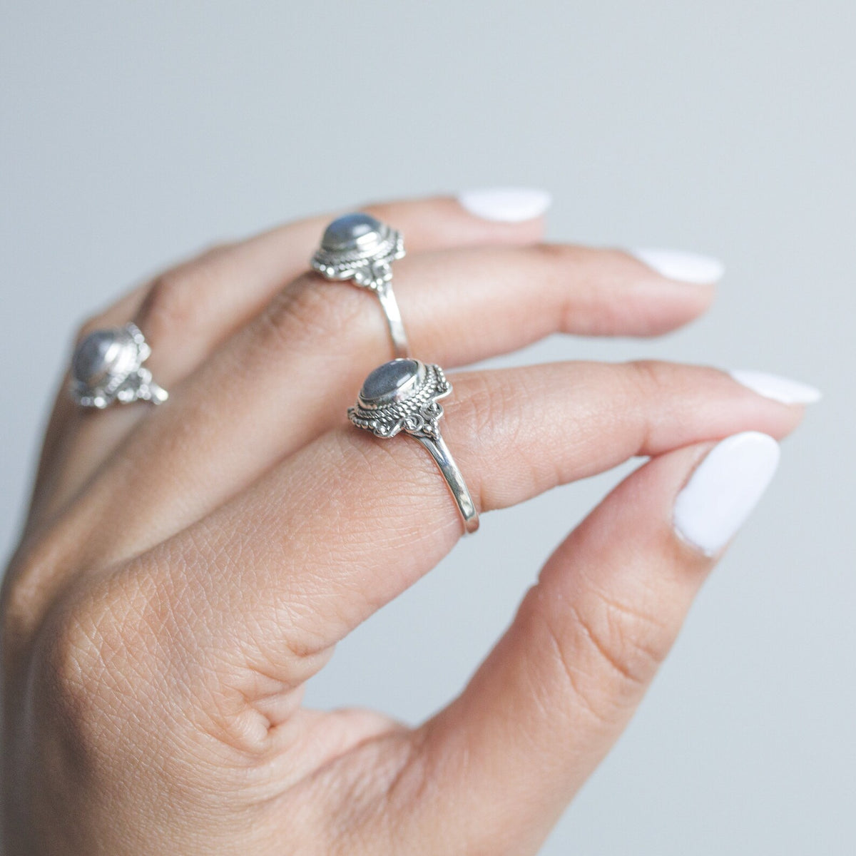 Oval Labradorite Ring, Boho Silver Ring