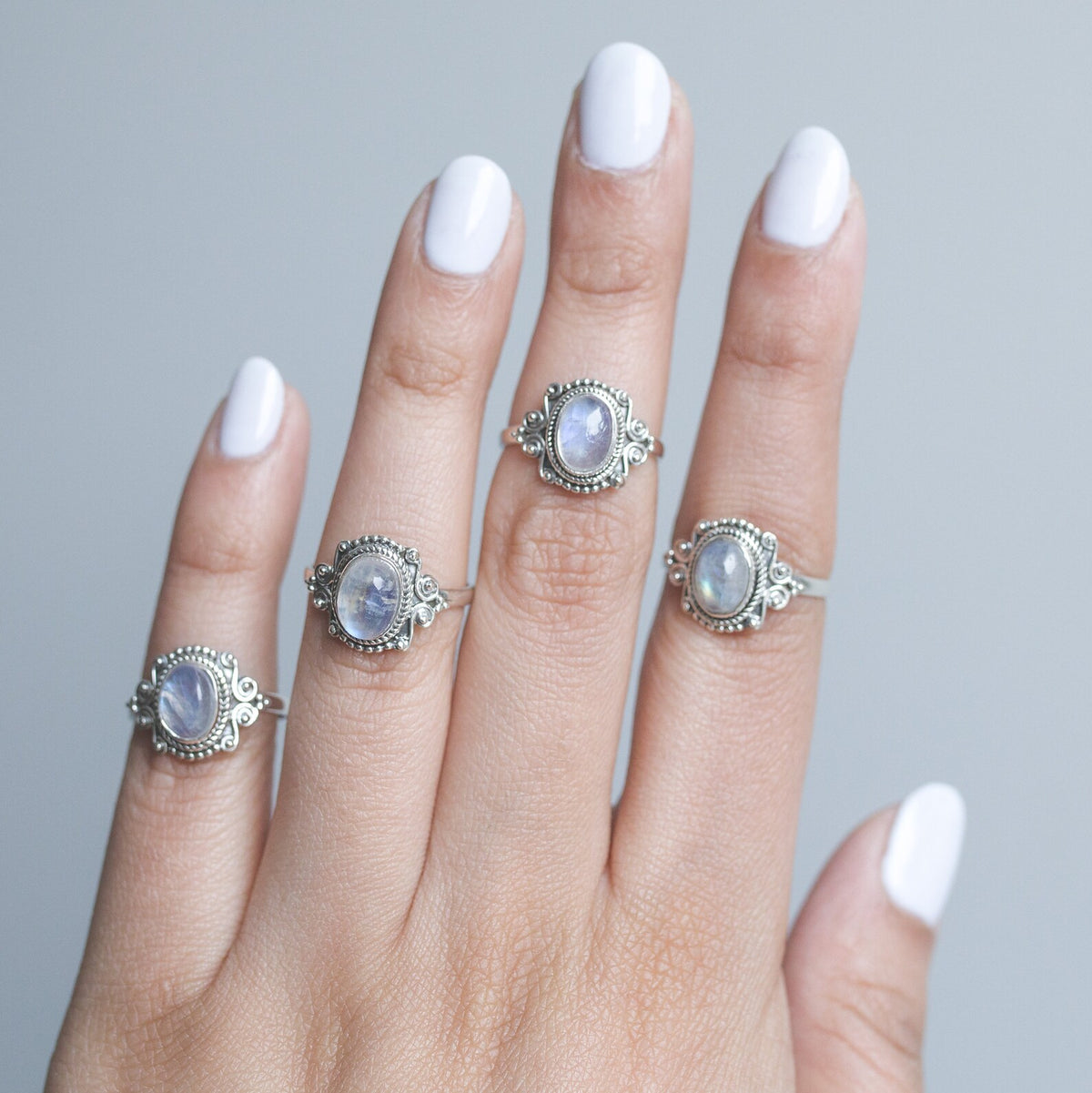 Oval Moonstone Ring, Boho Silver Ring
