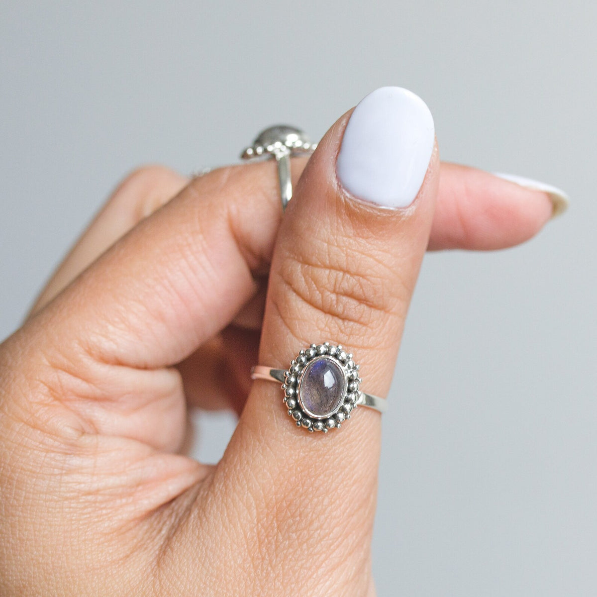 Oval Labradorite Ring, Thin Minimalist Ring