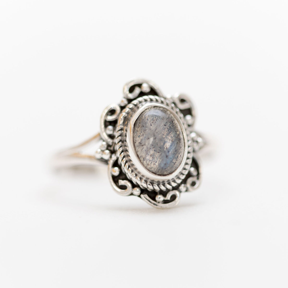 Oval Labradorite Ring, Tibetan Silver Ring