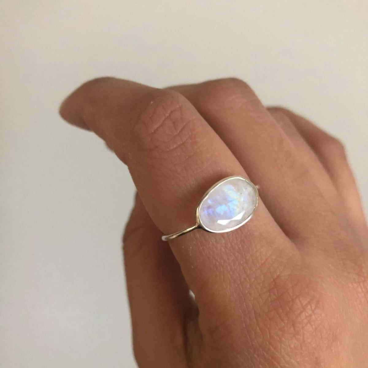 Faceted Moonstone Delicate Silver Ring, June Birthstone Ring