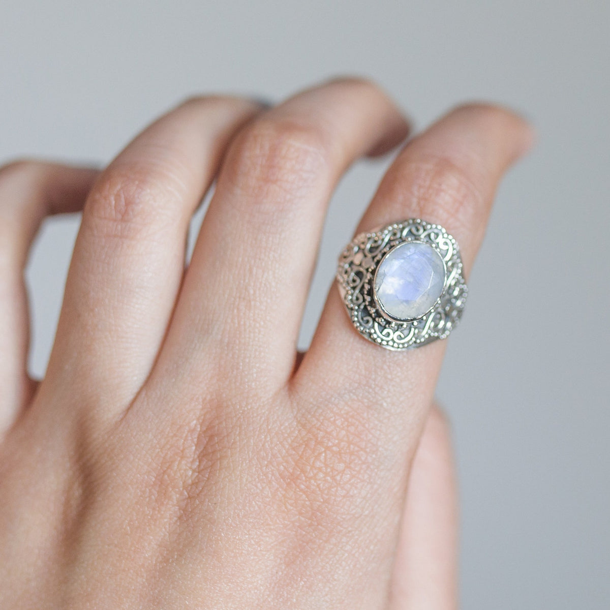 Faceted Moonstone Ring in Sterling Silver