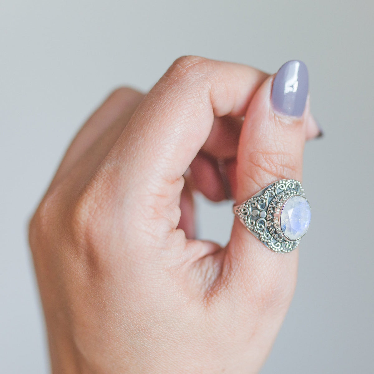 Faceted Moonstone Ring in Sterling Silver