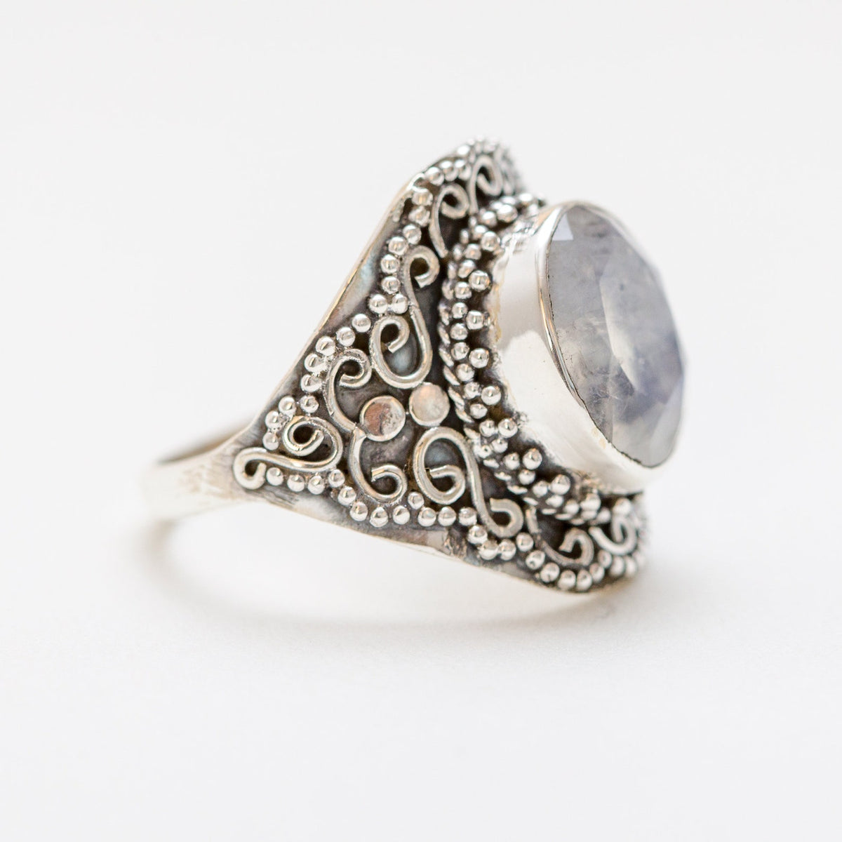 Faceted Moonstone Ring in Sterling Silver