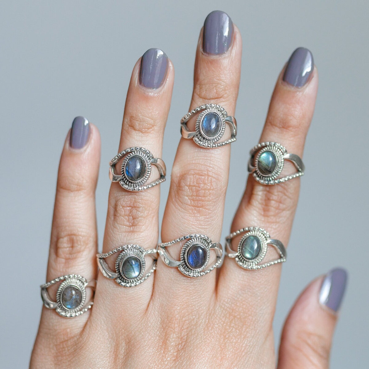 Oval Labradorite Ring, Boho Hippie Ring